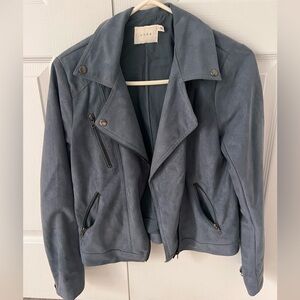 Blue suede moto jacket Lush